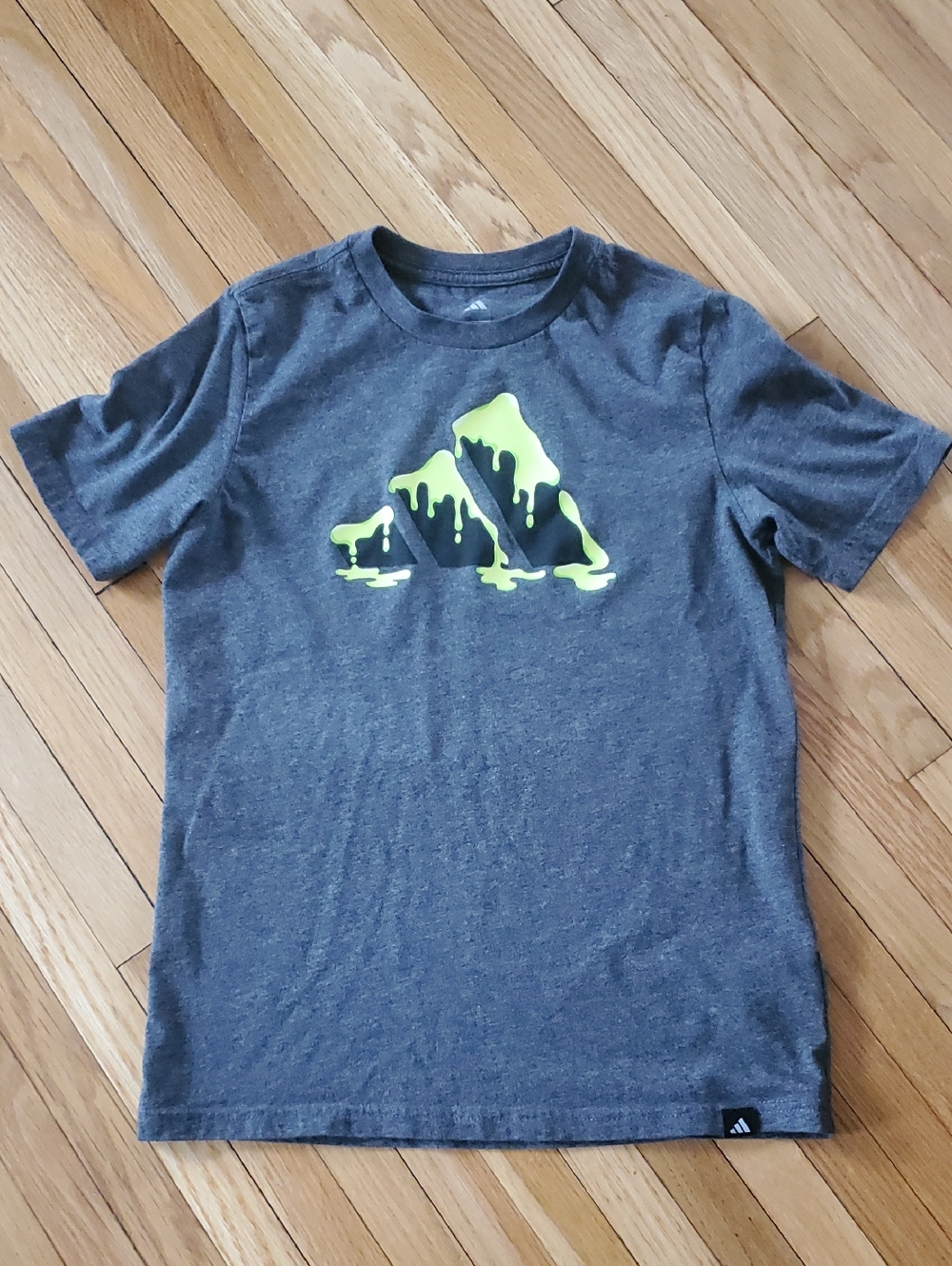 adidas Gray Tee with Neon Yellow Drip Logo
